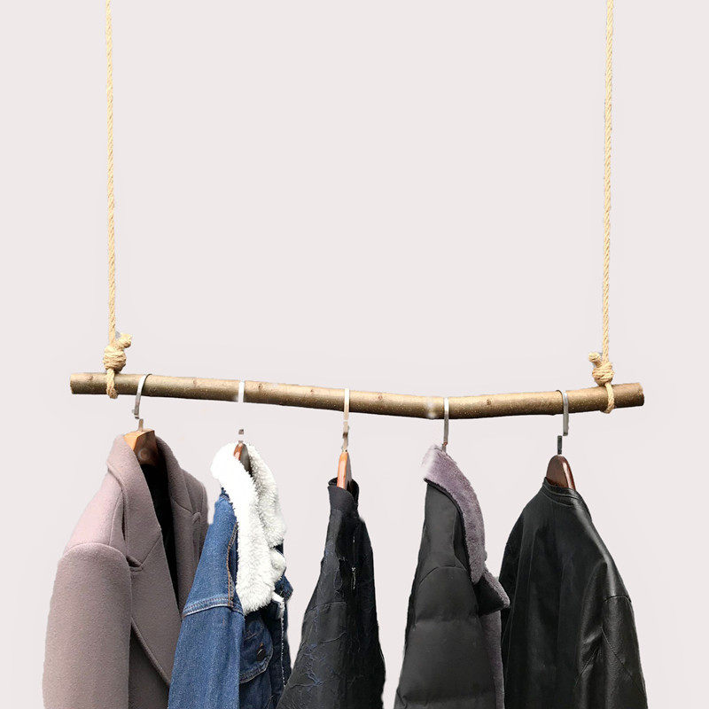 服装店橱窗展示架陈列架创意 个性 实木麻绳复古多功能吊顶挂衣服