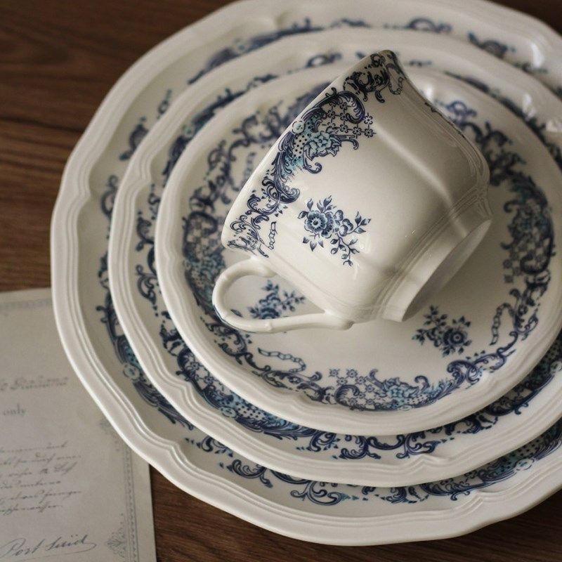 中古欧式陶瓷手绘青花咖啡杯碟古典陶瓷马克杯甜点盘子伴手礼杯子