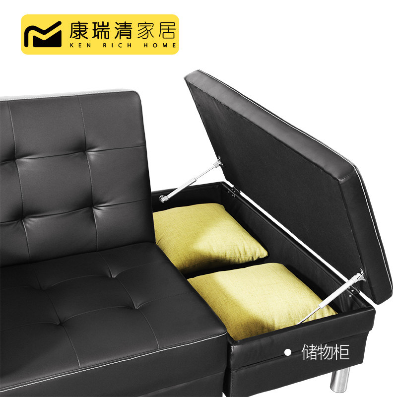 美式多功能折叠皮艺沙发床小户型客厅转角带储物茶几双人皮沙发床