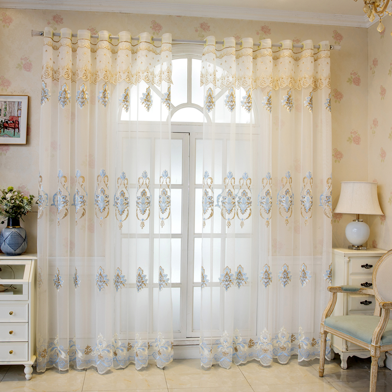 简约欧式绣花窗纱成品高档大气客厅阳台飘窗定制透光落地窗帘定制