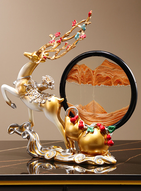 新中式五福临门流沙画摆件创意沙漏桌面摆件客厅装饰乔迁家居礼品