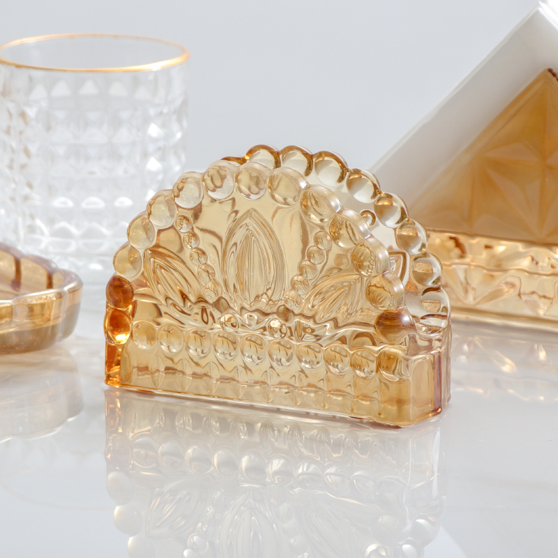 轻奢玻璃复古纸巾架西餐厅餐桌收纳架 酒店咖啡厅餐巾纸巾座家用