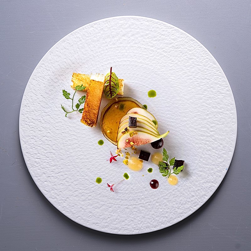 法式西餐创意平板牛排点心盘子圆形西餐盘甜品盘平盘石纹质感餐具