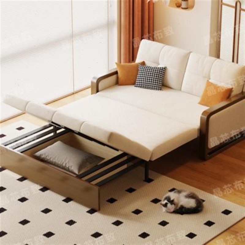 2023新款新中式实木沙发床小户型客厅橡木可折叠两用阳台多功厂家