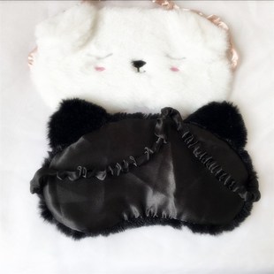 眼罩小白狗眼罩遮光眼罩睡眠旅游遮光眼罩毛绒黑猫眯眼