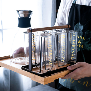 简约ins家用透明玻璃杯耐高温方水杯牛奶饮料果汁茶杯子水壶套装
