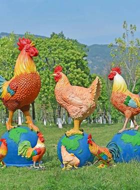 户外园林景观彷农真大FBU公鸡发光璃雕塑玻摆纤维母鸡件休闲场庭