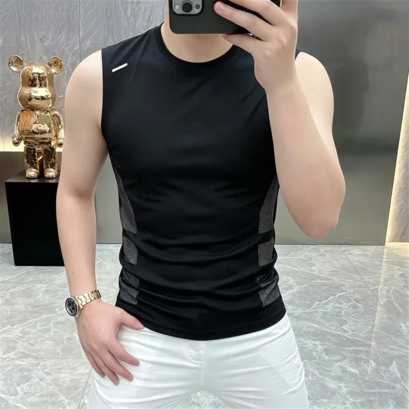 瑞恩轻奢服饰2男士夏季新款凉感冰丝无袖T恤背心透气运动男装时尚