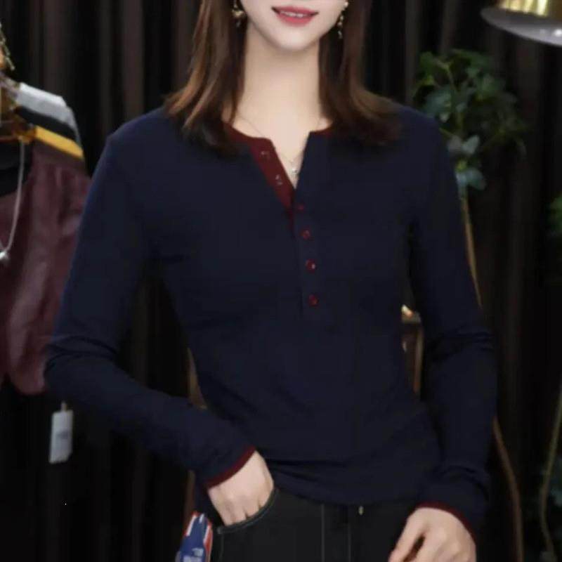 诺熙言冬季新款假两件长袖扣正肩UT恤女装修身显瘦打底衫上衣内搭