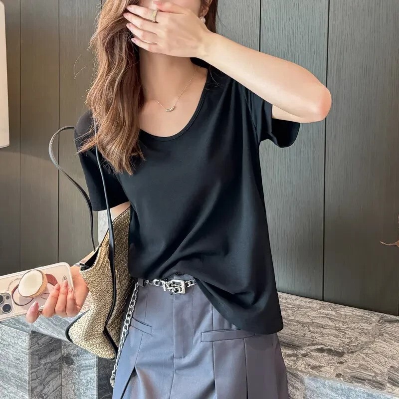 耐凯伦【买一送一】夏日舒服穿搭宽松V领正肩短袖t恤女大码高级T
