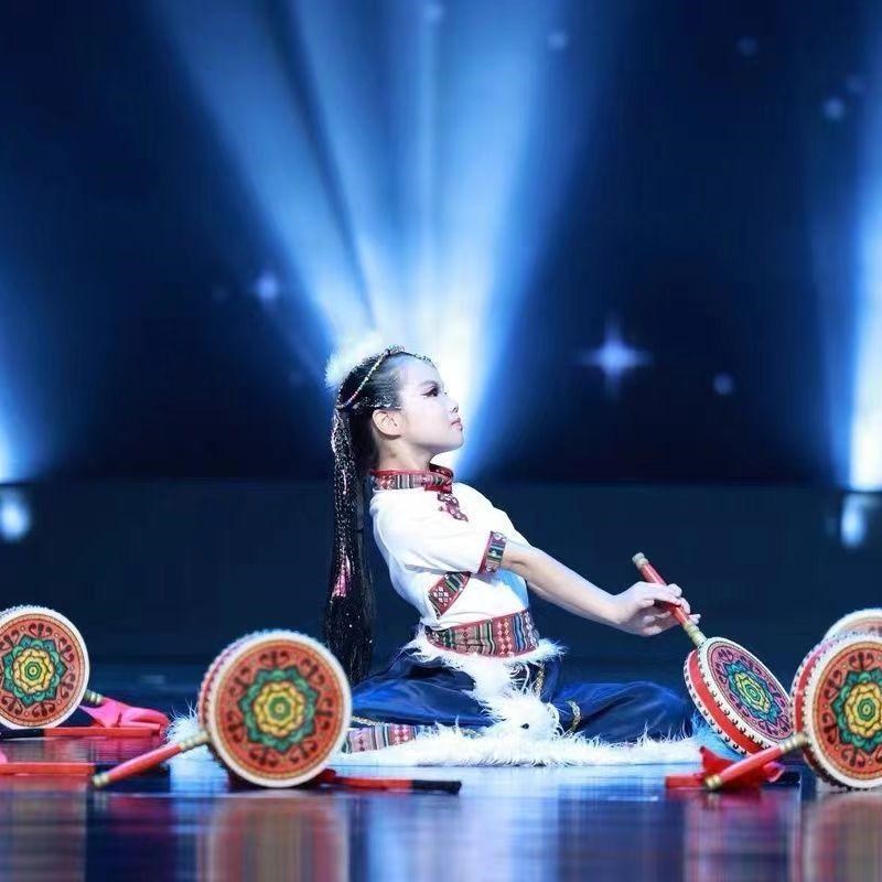 藏族舞蹈演出服女童艺考藏族次仁拉索舞大摆裙套装吉祥热巴鼓服装