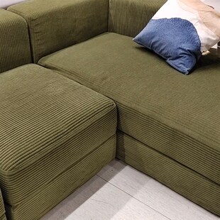 定做灯芯绒豆腐块沙发套法式复古绿条绒耶特博沙发罩定制模块沙发