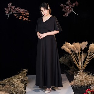 大码晚礼服女胖mm显瘦遮肚高级气质年会晚宴200斤平时可穿黑色长