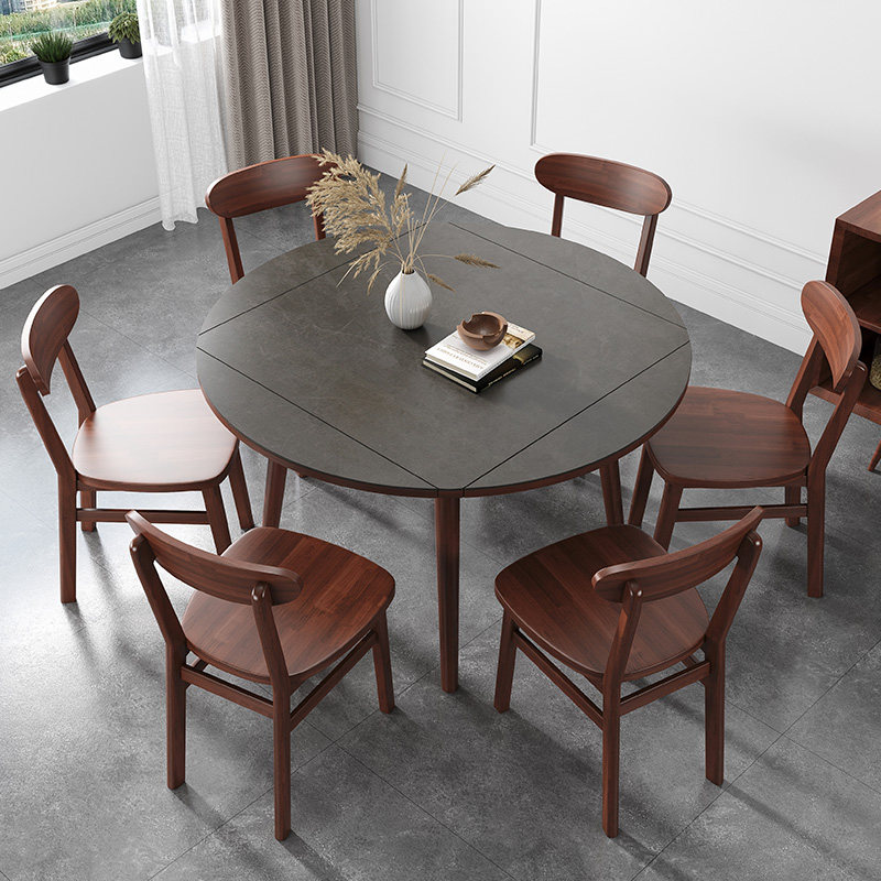 北欧胡桃色岩板折叠餐桌椅组合多功能电磁炉小户型家用方变圆饭桌,住宅家具,岩板餐桌,淘宝优惠券,粉丝福利购,淘宝优惠卷
