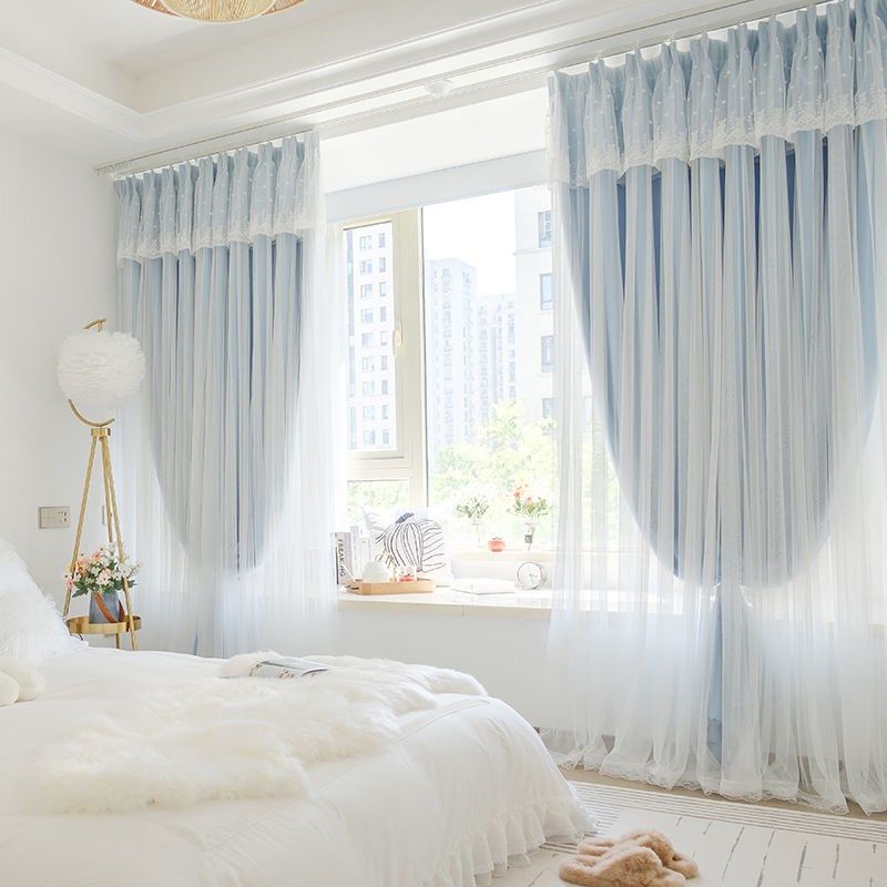 网红遮光隔热窗帘简约布纱一体韩式双层公主风卧室客厅米色飘窗帘,居家布艺,定制窗帘,淘宝优惠券,粉丝福利购,淘宝优惠卷