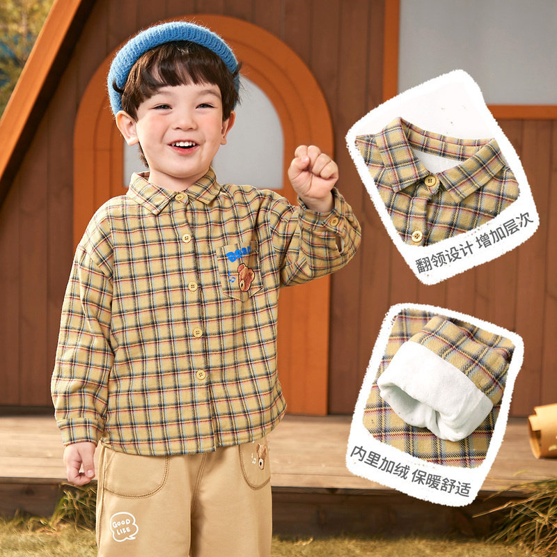 宝宝衬衫冬季儿童衬衣加绒婴儿上衣加厚女童童装冬款男童衣服冬装