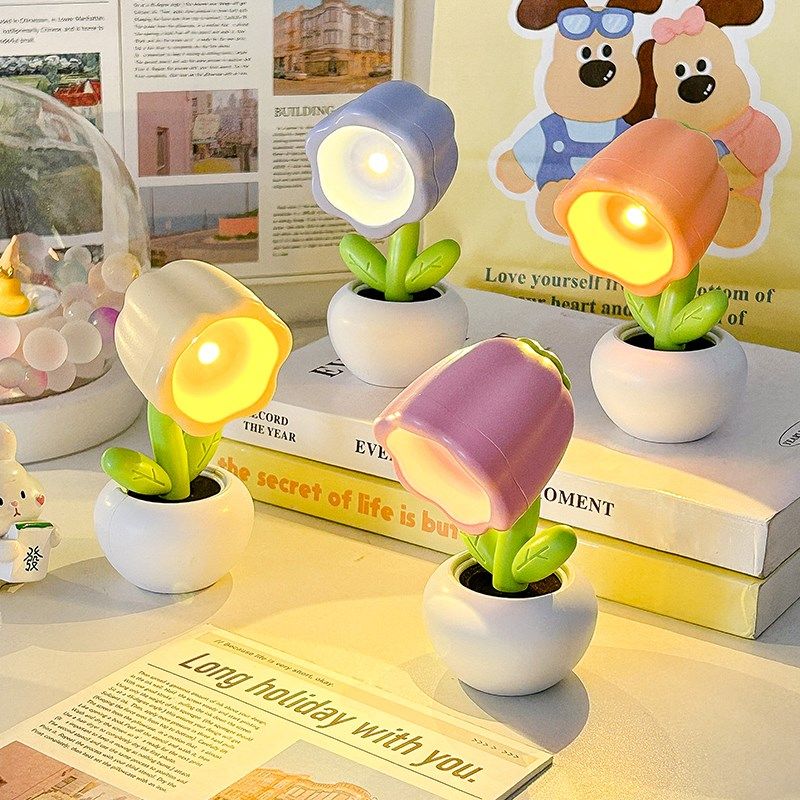 可爱小花盆栽夜灯桌面创意装饰摆件小礼物宿舍卧室床头护眼睡眠灯,家装灯饰光源,小夜灯,淘宝优惠券,粉丝福利购,淘宝优惠卷