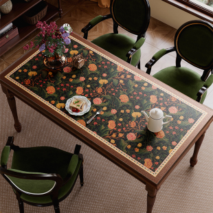 赫菲庄园美式 方圆桌桌垫复古皮革餐桌布防水防油茶几免洗隔热垫