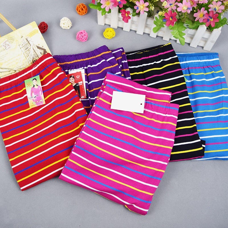 女莱卡棉秋裤修身弹力条纹打底衬裤秋裤单层薄款保暖裤中老年秋裤