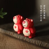 木雕爱心草莓熊汽车钥匙扣挂件男女情侣卡通可爱精致包包挂饰吊坠