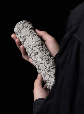 新中式创意水泥九龙柱鱼缸沉水造景布景摆件玄关客厅桌面装饰品