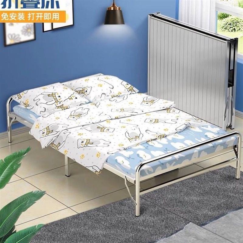 304不锈钢折叠床巨厚简约午睡便携带出租屋不锈钢床铁床陪护床