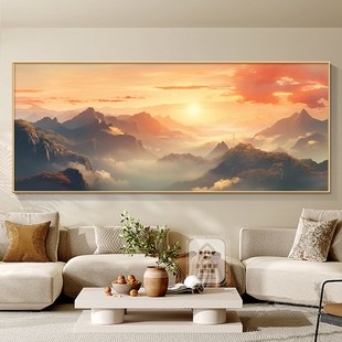 日出东方客厅东墙装饰画有山无水靠山图泰山日出沙发背景墙壁挂画