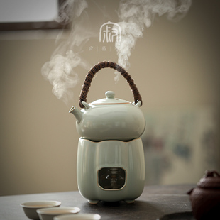 陶瓷藤把手煮茶壶家用茶室煮茶器温酒器 寂艺酒精加热煮茶炉中式