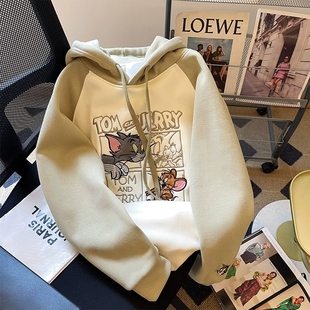 刺绣卡通猫咪连帽卫衣女秋冬装 洋气减龄宽松oversize加绒加厚上衣