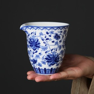 家用公杯茶海茶具配件 不烫手青花瓷公道杯手工陶瓷茶水分茶器中式