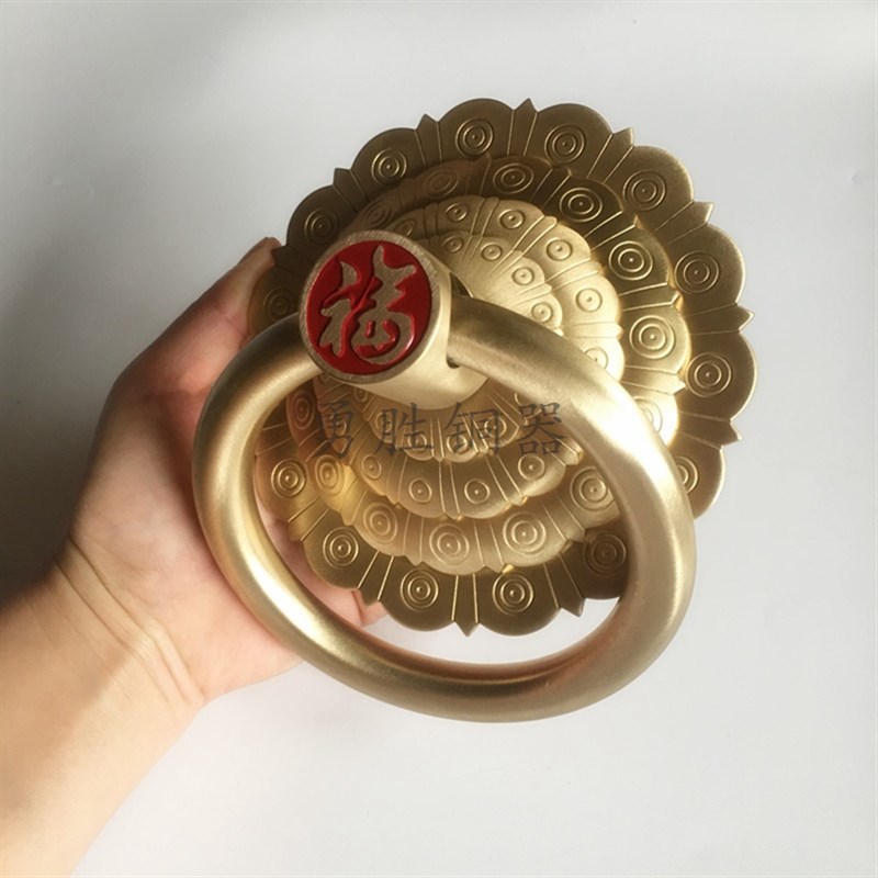 大门拉手仿古纯铜中式圆环铜把手门环铜拉环黄铜古铜古黑色铜圆环