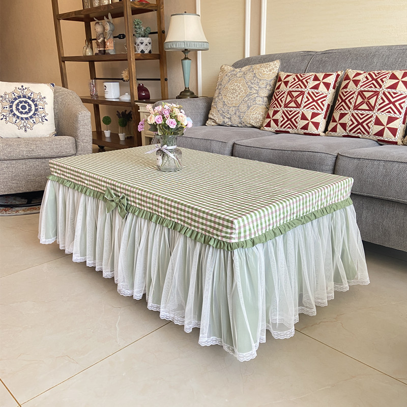 蕾丝格子布艺桌布长方形茶几罩升降电炉烤火炉防尘罩家用电视柜罩