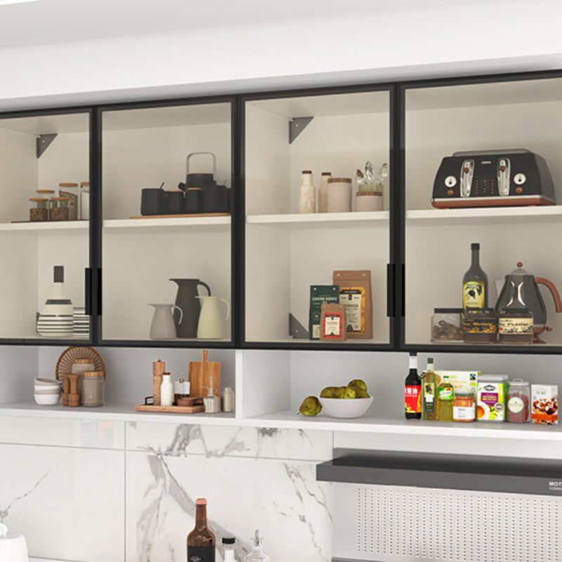高品质白色厨房玻璃吊柜墙壁柜阳台置物架墙上实木碗柜家用餐客厅