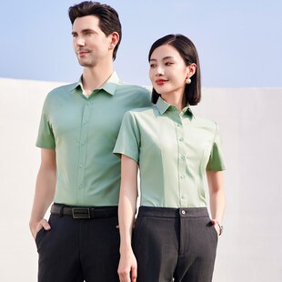 夏季男女短袖白衬衫免烫修身气质高级感西裤套装公务员职业工作服