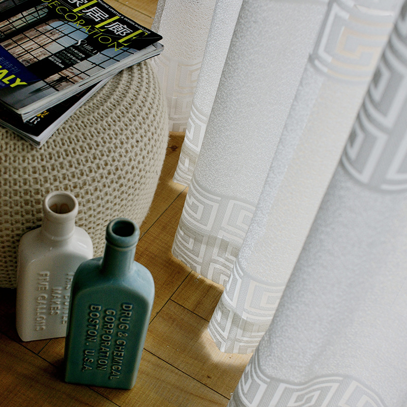 高档新中式窗纱帘白色加厚回文条纹客厅卧室落地飘窗帘纱阳台定制