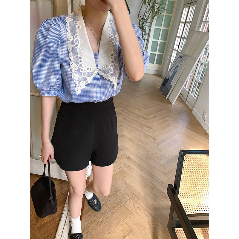 VASSE黑色高腰A字西装阔腿短裤子女2021新款小个子薄款显瘦休闲裤,女装/女士精品,休闲裤,淘宝优惠券,粉丝福利购,淘宝优惠卷