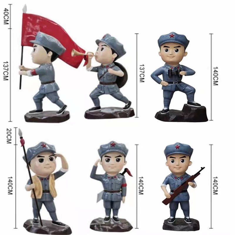 定制卡通小红军雕塑玻璃钢八路军雕像铸铜革命老区大型人物石摆件