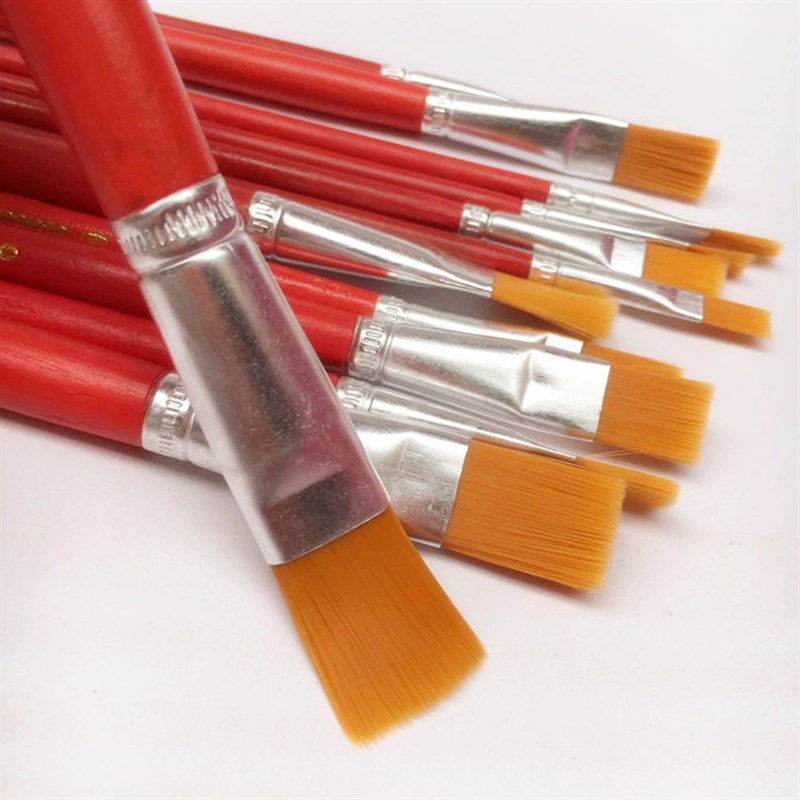 红杆尼龙毛扁平油画笔排笔水粉水彩笔工业油漆丙烯画美术颜料笔刷