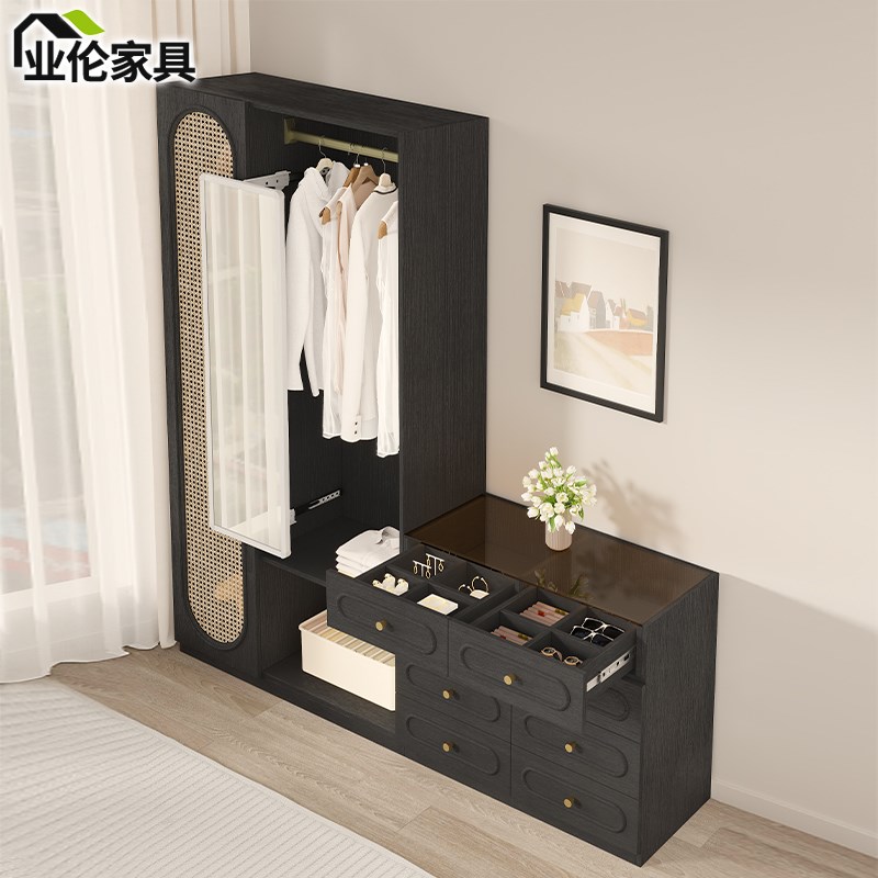 斗柜衣帽架衣柜一体落地挂衣架穿衣镜卧室收纳柜床尾储物柜3A63