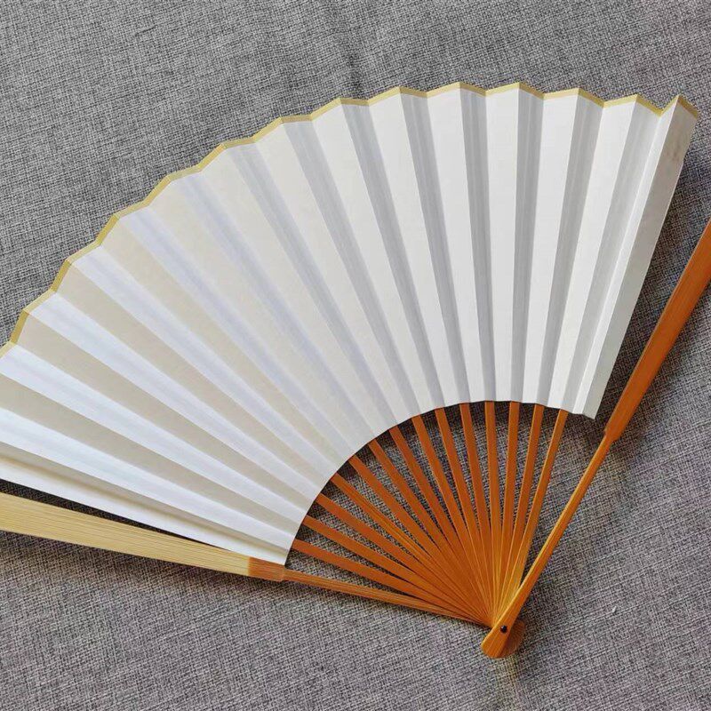 95寸老料水磨玉竹折扇宣纸空白文玩扇手工刮密贴梁扇骨中国风扇子