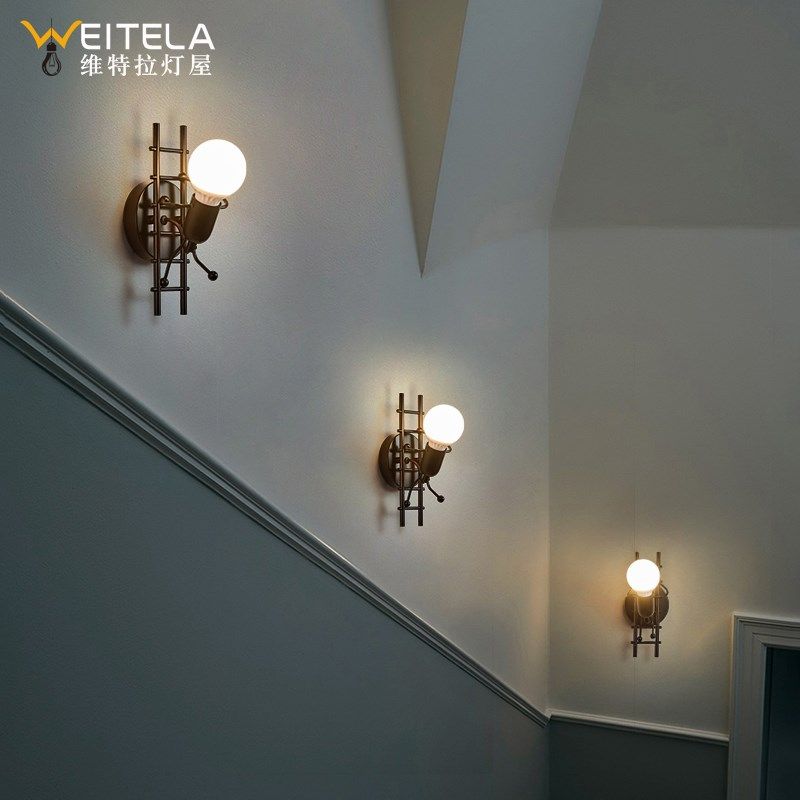 创意卧室书房过道床头墙灯个性简单铁艺壁灯餐厅儿童房间小人灯具,家装灯饰光源,壁灯,淘宝优惠券,粉丝福利购,淘宝优惠卷