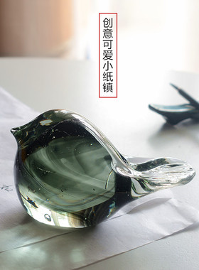 创意纸镇书桌动物小摆件实用装饰摆设女生可爱玻璃小鸟琉璃装饰品