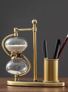 沙漏笔筒创意轻奢桌面收纳计时摆件简约办公桌收纳盒办公室装饰品