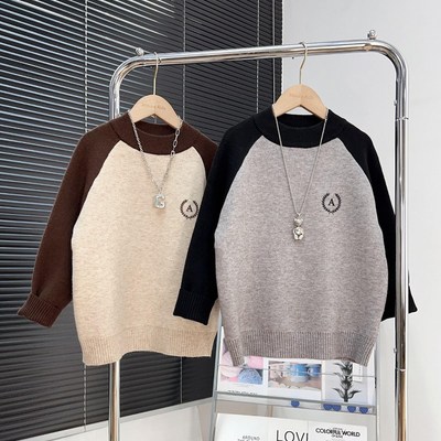 男童一体绒毛衣冬装中大童半高领加厚针织衫儿童插肩袖保暖打底衫