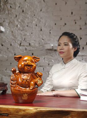 花梨木雕福猪摆件实木生肖可爱猪红木工艺家居客厅装饰品生日送礼