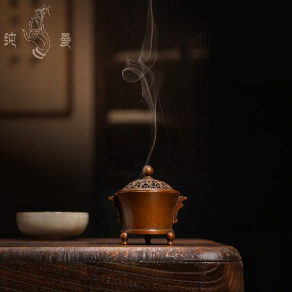 庆松堂苏工铜炉名家胡庆松制雁翎耳熏炉复古紫铜禅意塔香盘线熏香