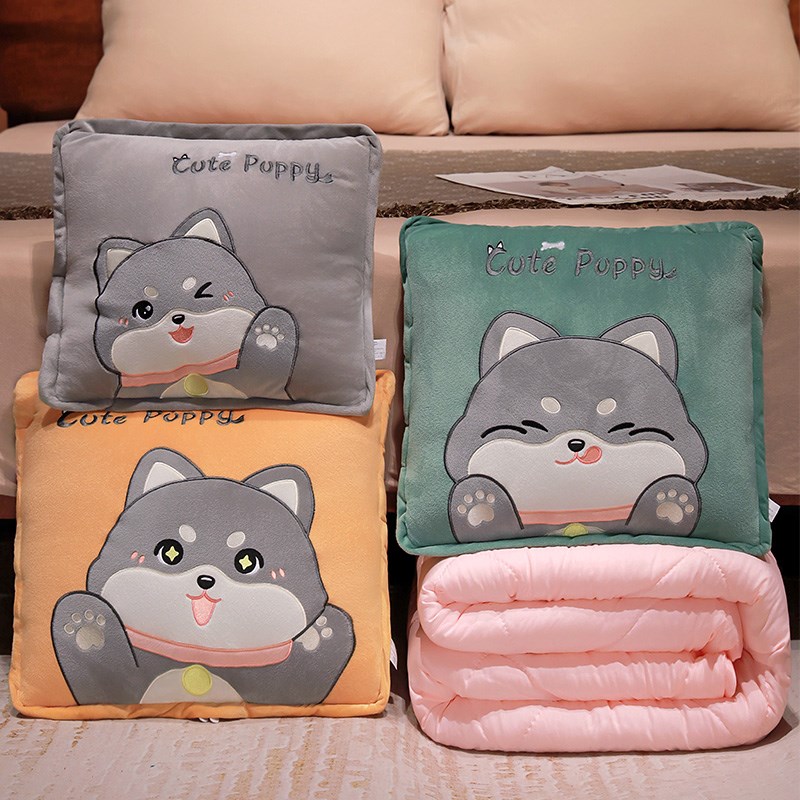 卡通哈士奇抱枕被k子两用折叠午睡毯子二合一汽车后排靠枕2025新