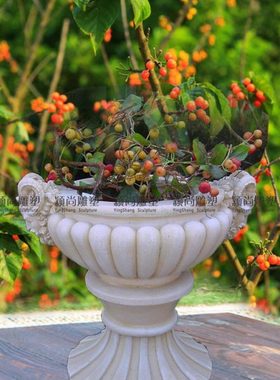 欧式复古小清新花盆动物头羊角装饰摆件客厅花园橱柜桌面庭院摆设