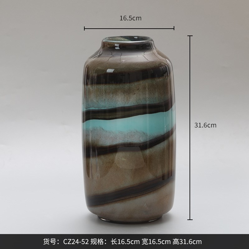 博西家居 彩色渐m变横条纹小口花瓶摆件 样板间软装饰品花器
