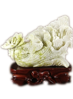 岫玉白菜摆件天然玉石客厅酒柜招财装饰品乔迁新居店铺开业送礼